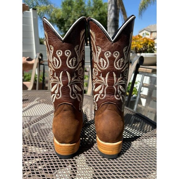 Women Western Embroidery Square Toe Brown Boots - Picture 4 of 6